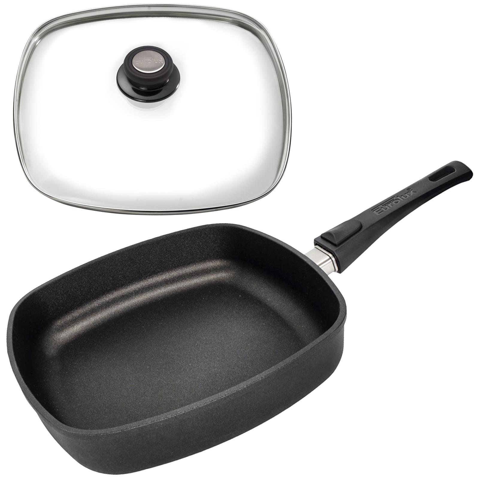 Eurolux Kasserolle Gußeisen 28 cm eckig Induktion Aluguss antihaft /& Glasdeckel