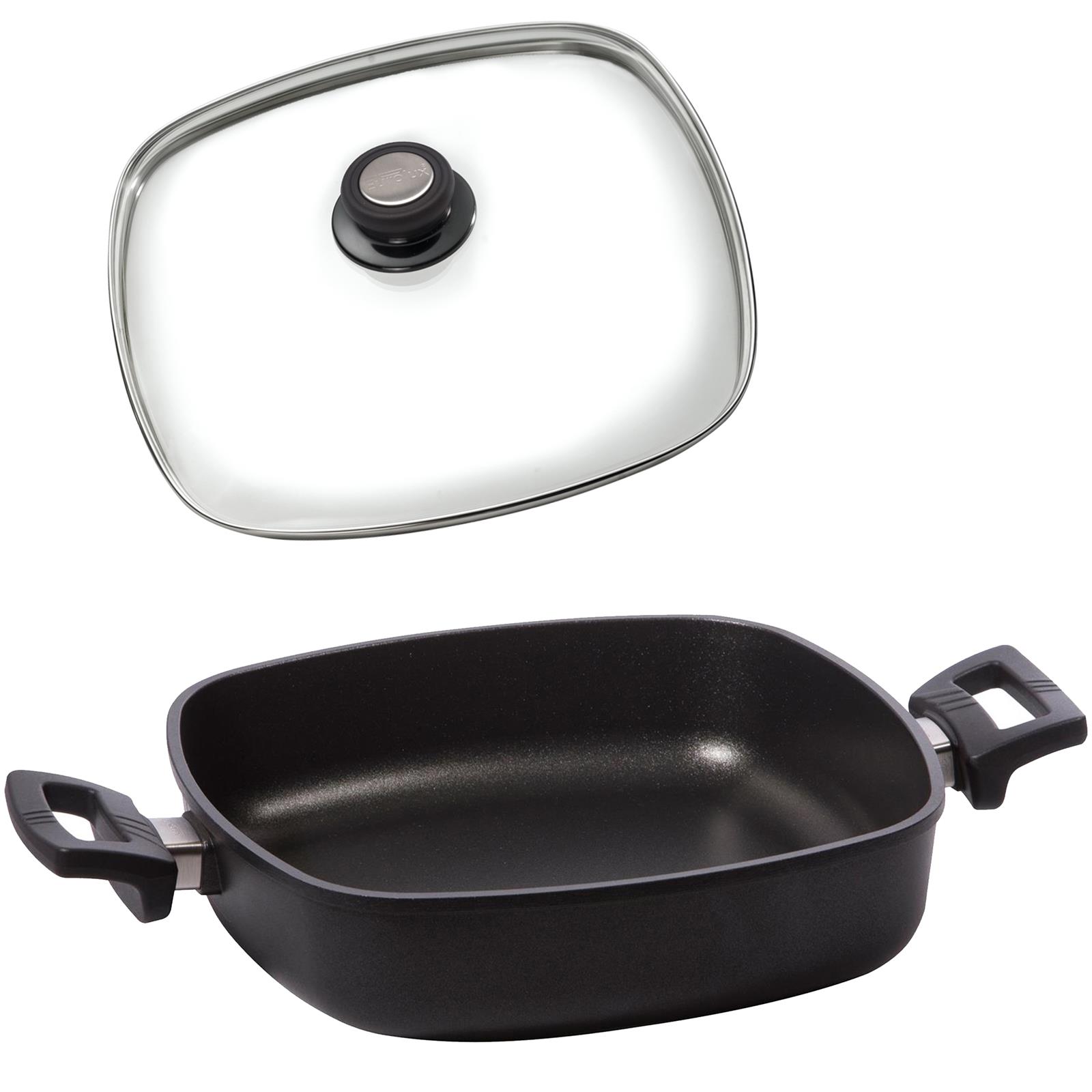 Eurolux Kasserolle Gußeisen 28 cm eckig Induktion Aluguss antihaft /& Glasdeckel