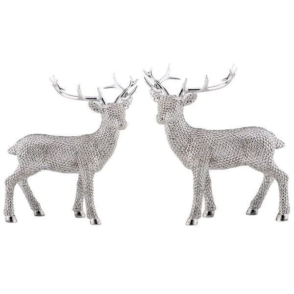 Rentier Paar stehend Deko Figuren aus versilbertem Kunststein in Diamanten Optik