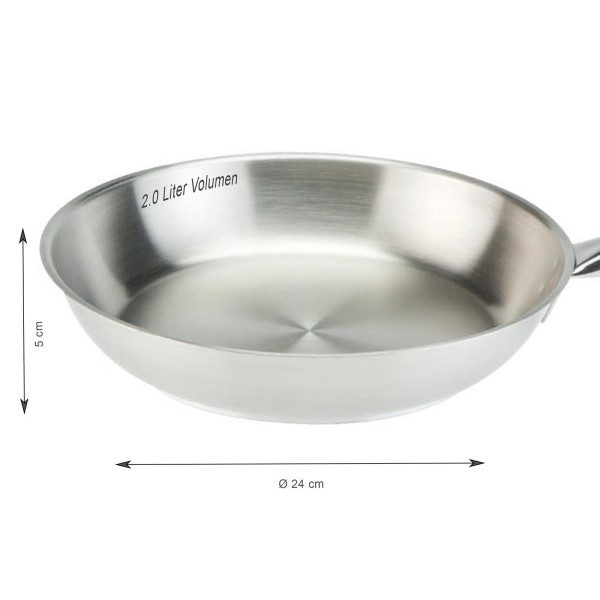 SKK flache Profi Pfanne Induktion 24cm klein 18/10 Edelstahl Bratpfanne rostfrei & Vollglasdeckel