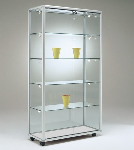 schmale moderne beleuchtete Glasvitrine Ausstellung abschließbar 100 x 50 cm - Art.-Nr. BV9952-mb-r-gr