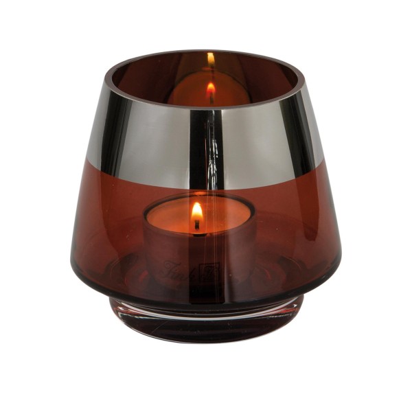Fink braunes Teelichthalter Ø 11 cm aus Glas kleines Windlicht mit silbernem Rand - Art.-Nr. 116097