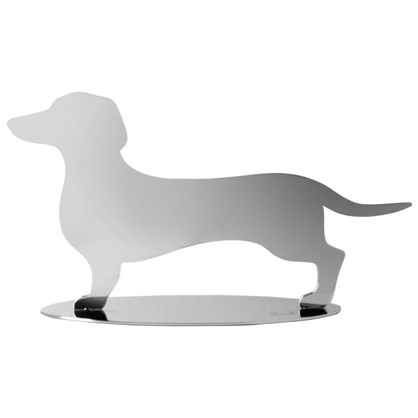 Fink stehender Deko Hund aus Edelstahl 7 x 24 x 13.5 cm silberner Dackel zum Aufstellen - Art.-Nr. 151209