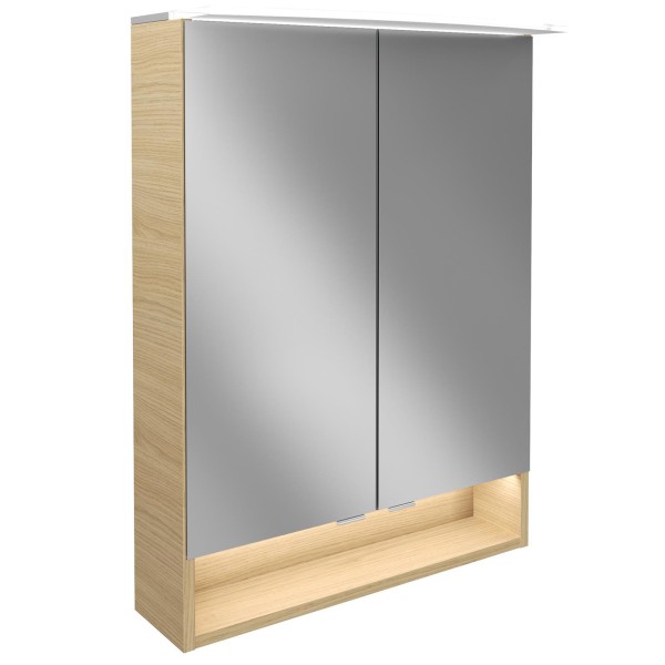 Fackelmann 2-türiger LED Spiegelschrank 60 cm mit Paneel Leuchte B.Style hellbraun