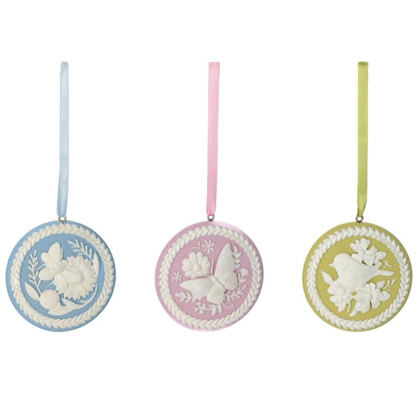 Deko Anhänger Satz 3 Stück farbig aus Kunststein Hängedeko im Wedgwood Stil