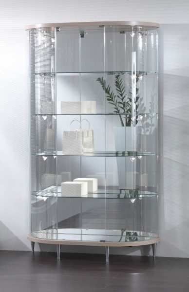 große ovale moderne Design Glasvitrine mit Schloss & Spiegel - Art.-Nr. TL112-38-ob-grau