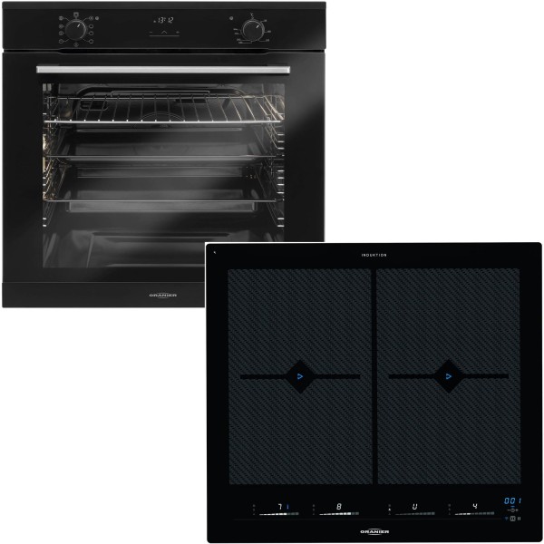 Oranier schwarzes Einbaubackofen Set & 60 cm breites Flächen Induktionskochfeld FLI 2068 bc