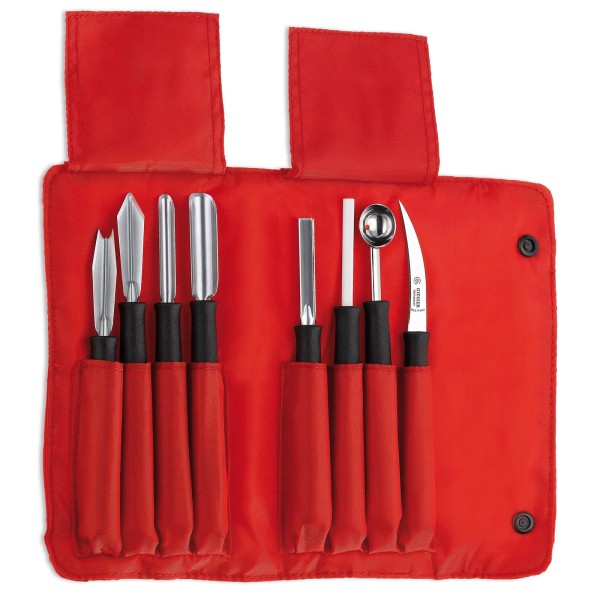 Giesser Gemüse Schnitzmesser-Set 8-tlg. Edelstahl Garniermesser in Rolltasche