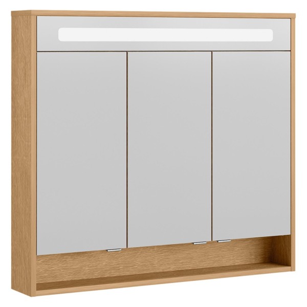 Fackelmann breiter dreitüriger LED Spiegelschrank 90 cm mit USB Anschluss Natura