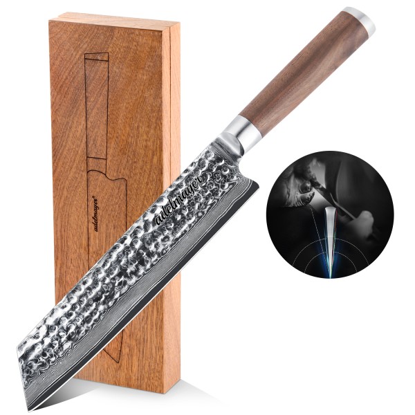 Adelmayer® edles Damast Kiritsuke Messer 21.2 cm mit braunem Walnußholzgriff