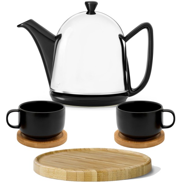 Bredemeijer schwarze Teekanne glänzend Keramik Set mit Teetassen inkl. Untersetzer & Kannenuntersatz braun 2