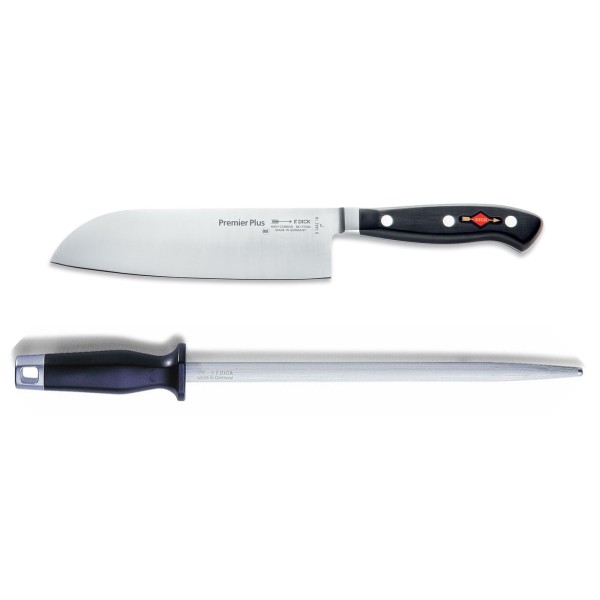 Dick Premier Plus Santoku Messer 18 cm & runder Standard Wetzstahl 30 cm