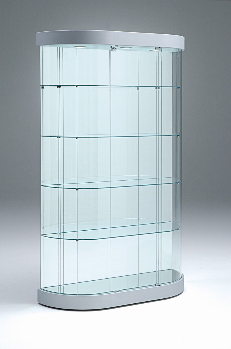 große ovale moderne Design Glasvitrine mit Schloss & Spiegel | MM-ComSale