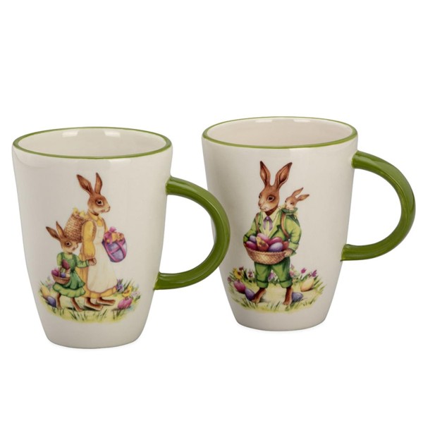 2-teiliges Kaffeebecher Set aus Porzellan je 11.4 cm hoch Motiv Osterhasen - Art.-Nr. 6350