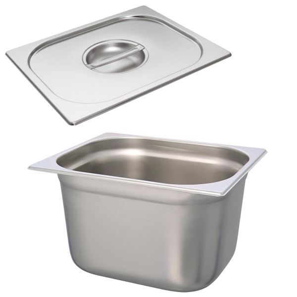 Schneider GN-Behälter 1/2 mit Deckel 20 cm tiefer Edelstahl Gastronorm Einsatz ohne Löffelmulde