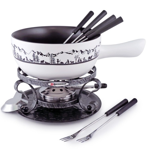 Swissmar weißes Keramik Käsefondue-Set 9-teilig für 6 Personen