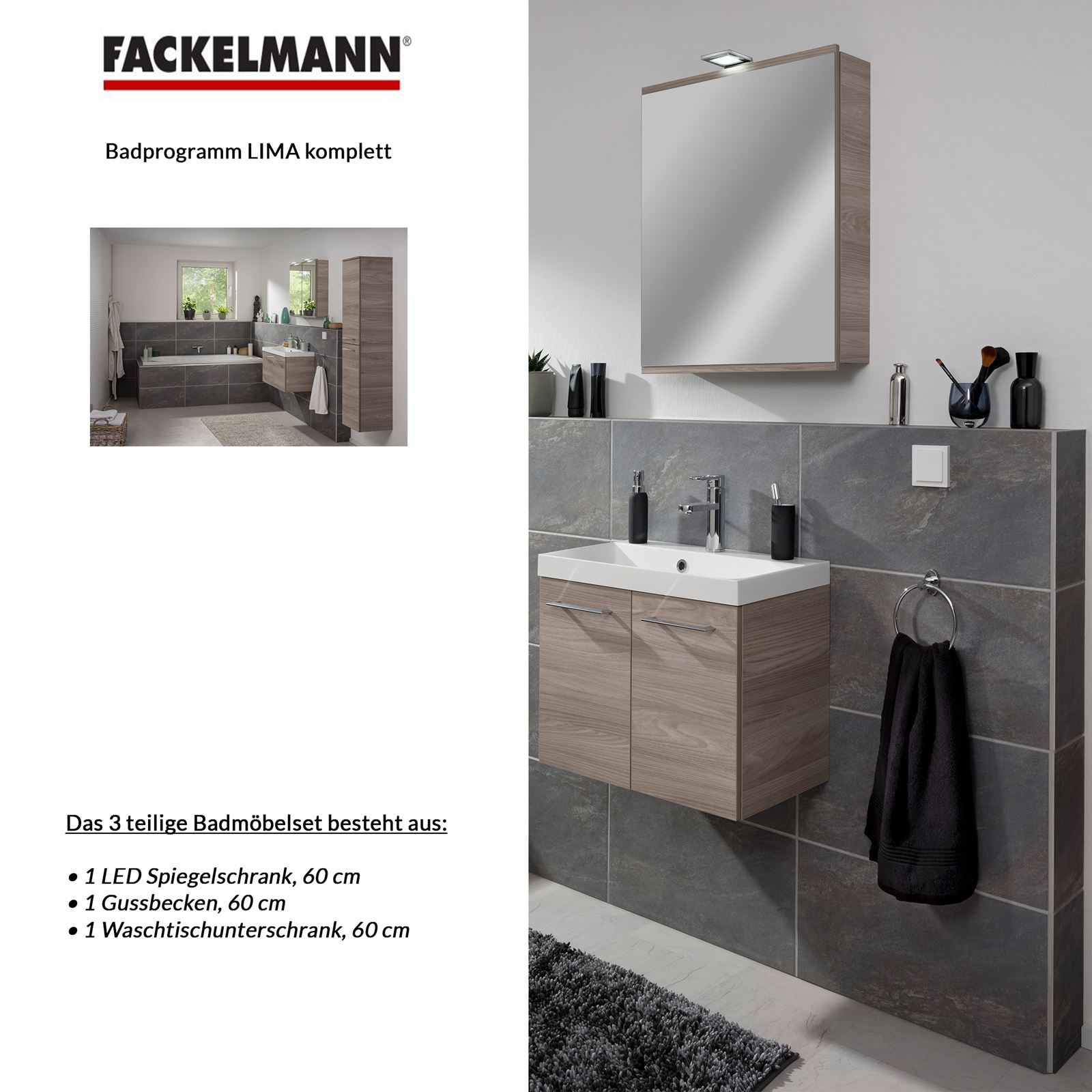 Fackelmann Badezimmer Set 3 teilig & LED Spiegelschrank ...