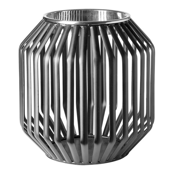 Fink großes Windlicht ohne Glas 28.5 x Ø 28 cm pulverbeschichtet schwarz-silbernes Stimmungslicht - Art.-Nr. 146383