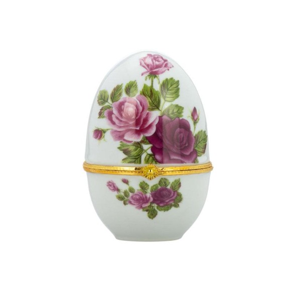 Mini Schmuckdose Ø 6x8 cm in Ei-Form klappbare Deko Ei-Dose Rosen aus Porzellan