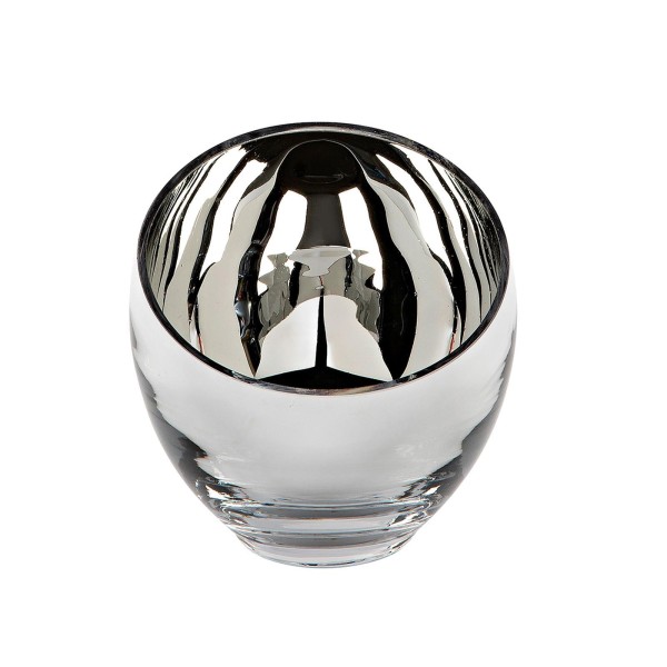 Fink eleganter silberner Teelichthalter Ø 11 cm Glas Kerzenhalter in kugeliger Vasenform - Art.-Nr. 116086