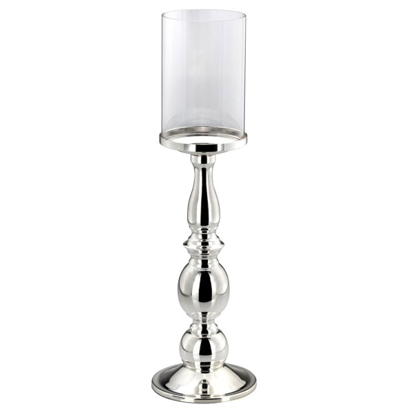 Deko Glas Windlicht auf Ständer 45 cm hoch - versilberter Kerzenhalter - Art.-Nr. 5339