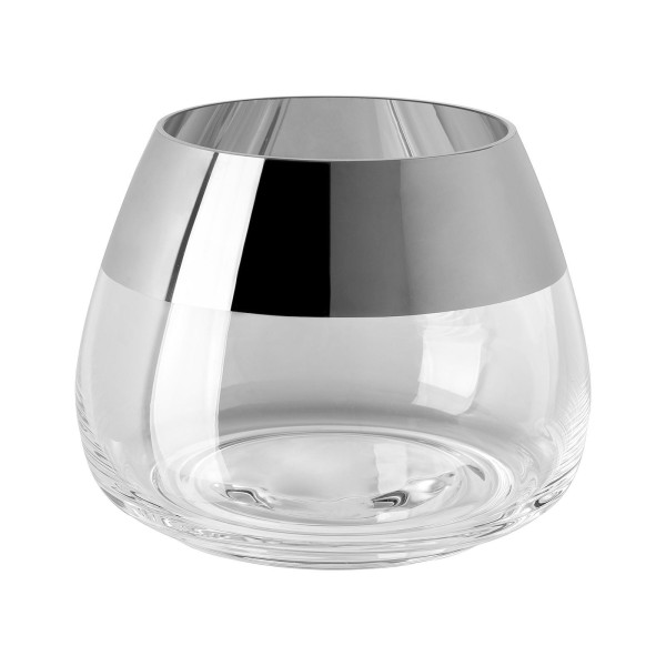 Fink transparenter Teelichthalter Ø 15 cm großer gläserner Kerzenhalter mit Silberrand - Art.-Nr. 113031