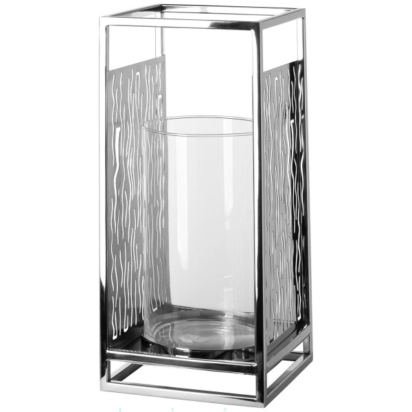 Fink eckiges Windlicht 19x19 cm mit Glas hoher Edelstahl Kerzenhalter für Stumpenkerzen - Art.-Nr. 146231