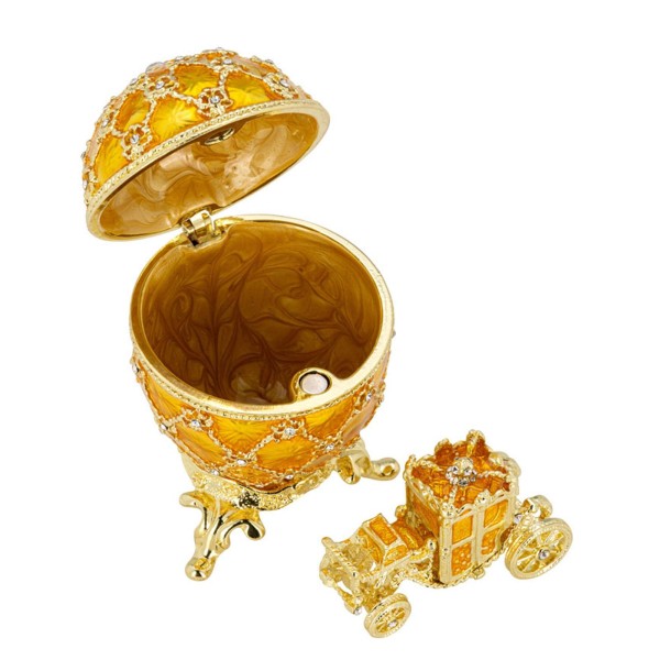 Mini Schmuckdose in Ei-Form 7 cm gelbes aufklappbares Deko Schmuckei mit Kutsche