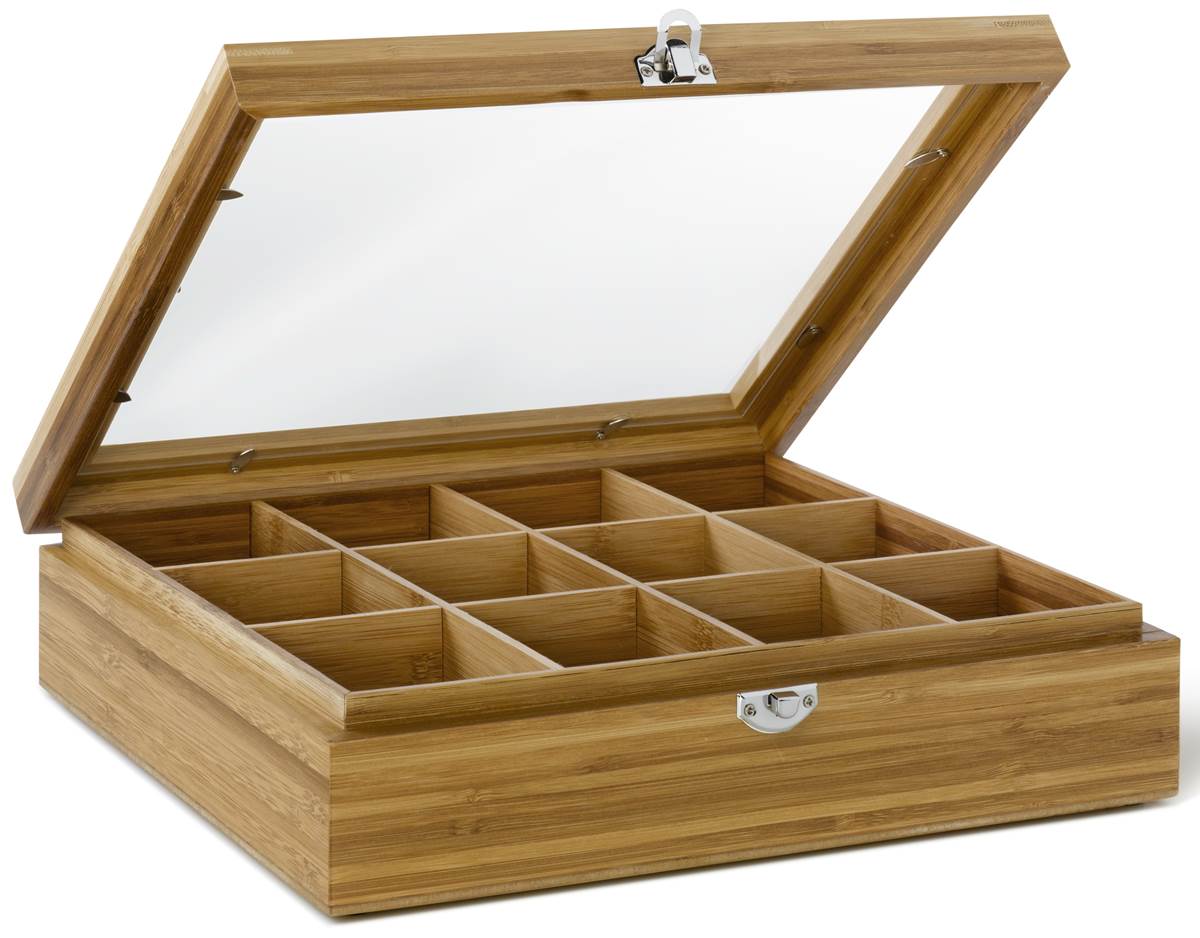 Teebeutel-Kiste, 12 Fächer|dunkles Holz|Bredemeijer | MM-ComSale