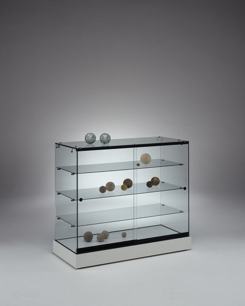 Messetheke Vitrine Glas abschließbar für Ausstellung rollbar 100 cm weiß - Art.-Nr. PL104-46-ob-weiß