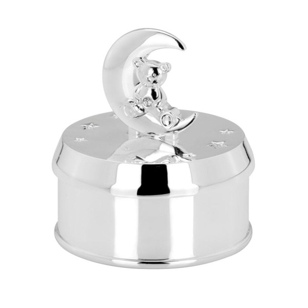 Kleine Spieluhr Teddy Ø 7,4 cm versilberte Musikdose mit Guten Abend - Gute Nacht Melodie