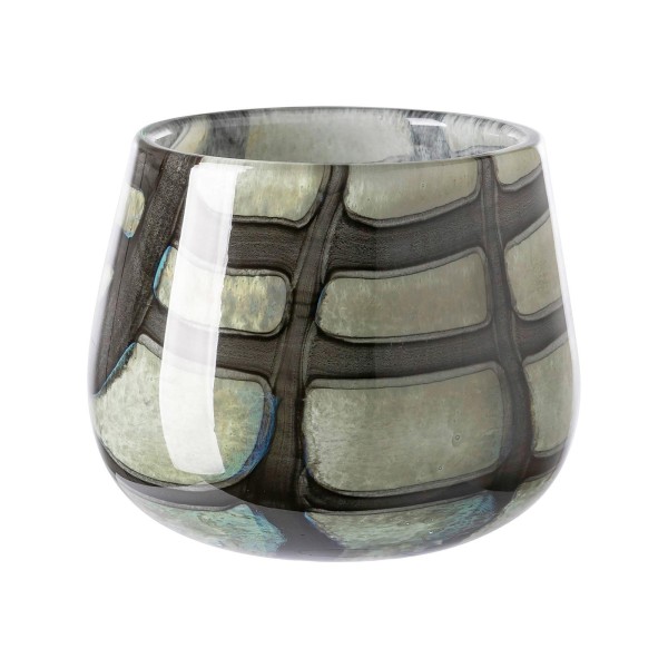 Fink rundes Glas-Windlicht Ø 14 cm grün-schwarz gemusterter Teelichthalter - Art.-Nr. 115374
