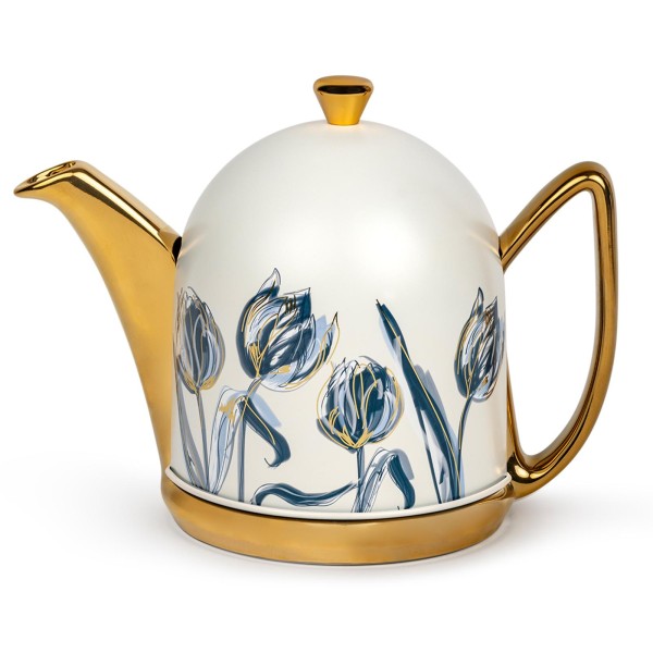 Bredemeijer goldfarbene Keramik-Teekanne 1.0 Liter Kanne mit Edelstahlhaube & Teefilter