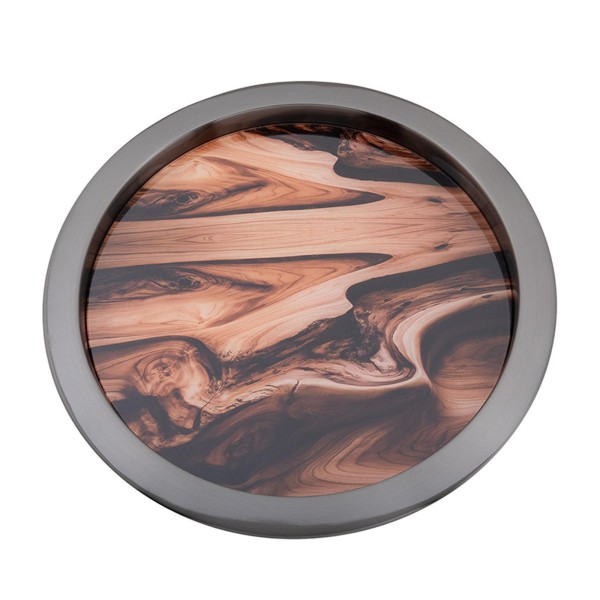 Fink Tablett mit Glaseinlage Ø 40.5 cm braun-schwarzes Deko Serviertablett galvanisiert - Art.-Nr. 152022