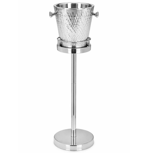 Edelstahl Flaschenkühler Set mit Griffe Rauten Design 23 cm x Ø 23 cm inkl. Ständer 64 cm