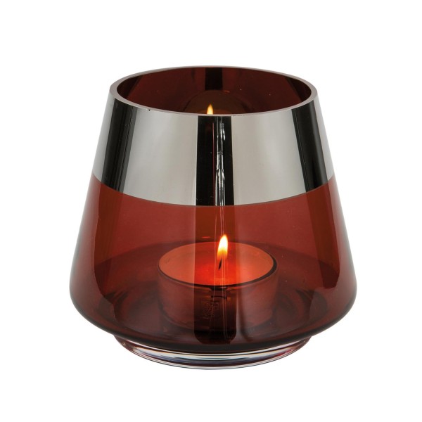 Fink braunes Teelichthalter Ø 15 cm aus Glas großes Windlicht mit silbernem Rand - Art.-Nr. 116098