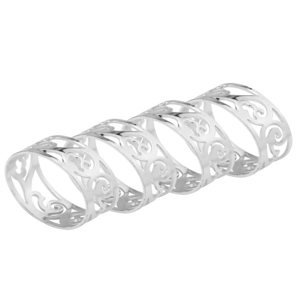 Ovale Serviettenringe-Set 4 Stück versilberte Serviettenhalter im Blumen Design