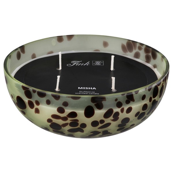 Fink Duftkerze im Glas 7 x Ø 14.5 cm mit 4 Dochten grüner Deko Kerzenhalter in flacher Schalen-Form - Art.-Nr. 172523