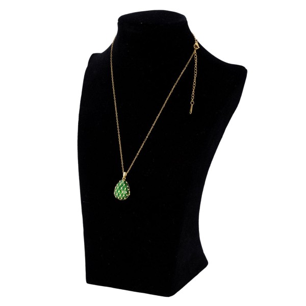 Halskette 45 cm vergoldete Kette mit Schutzengel in grünem Strass-Anhänger in Ei-Form