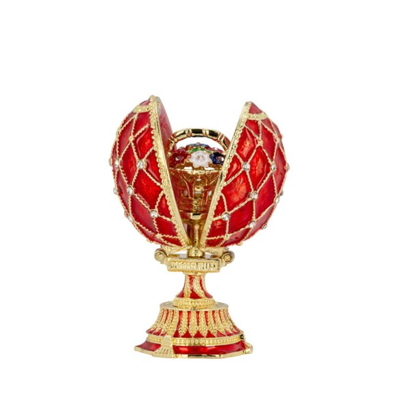 Deko Schmuckei 7 cm rote aufklappbare Schmuckdose in Ei-Form mit Blumen-Bouquet