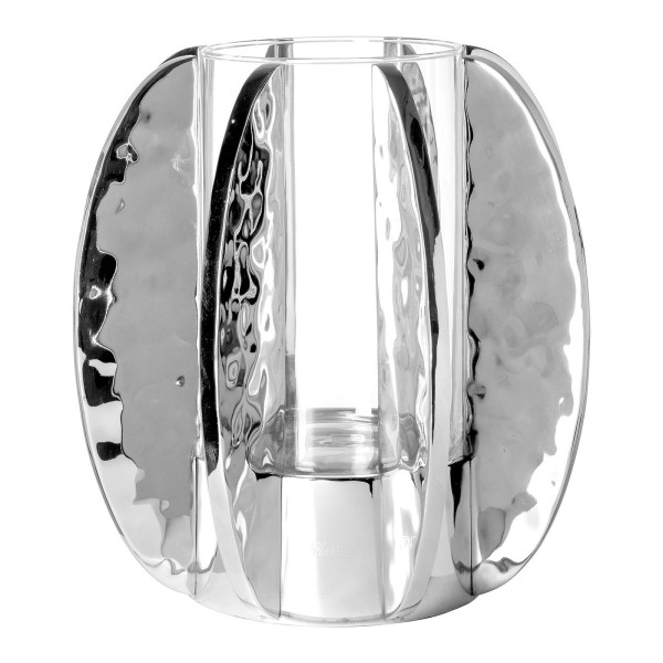 Fink großes Stumpenkerzen-Windlicht mit Glas 30 cm gehämmerter Edelstahl Kerzenhalter - Art.-Nr. 146337