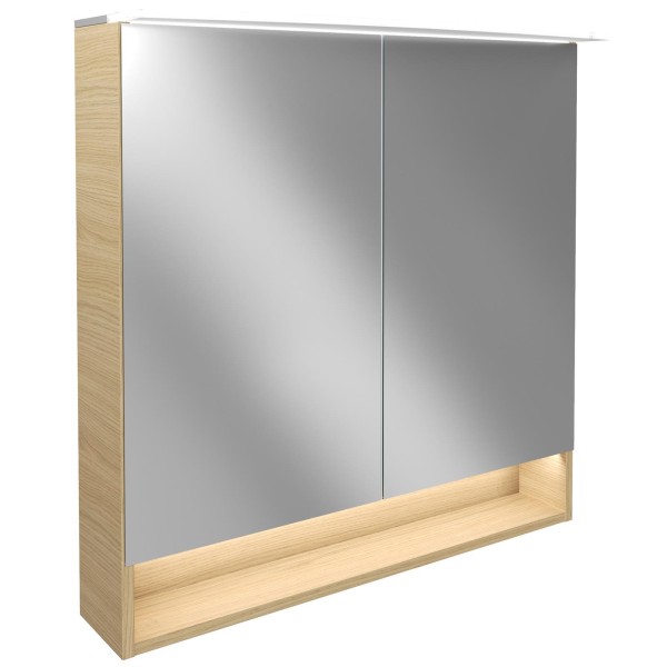 Fackelmann 2-türiger LED Spiegelschrank 80 cm mit Paneel Leuchte B.Style hellbraun