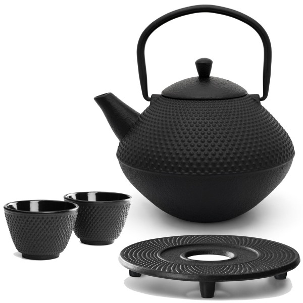Bredemeijer gusseisernes Teekannen Set 1.0 Liter - Asia Teekessel mit Untersetzer & Teetassen 2 Stück