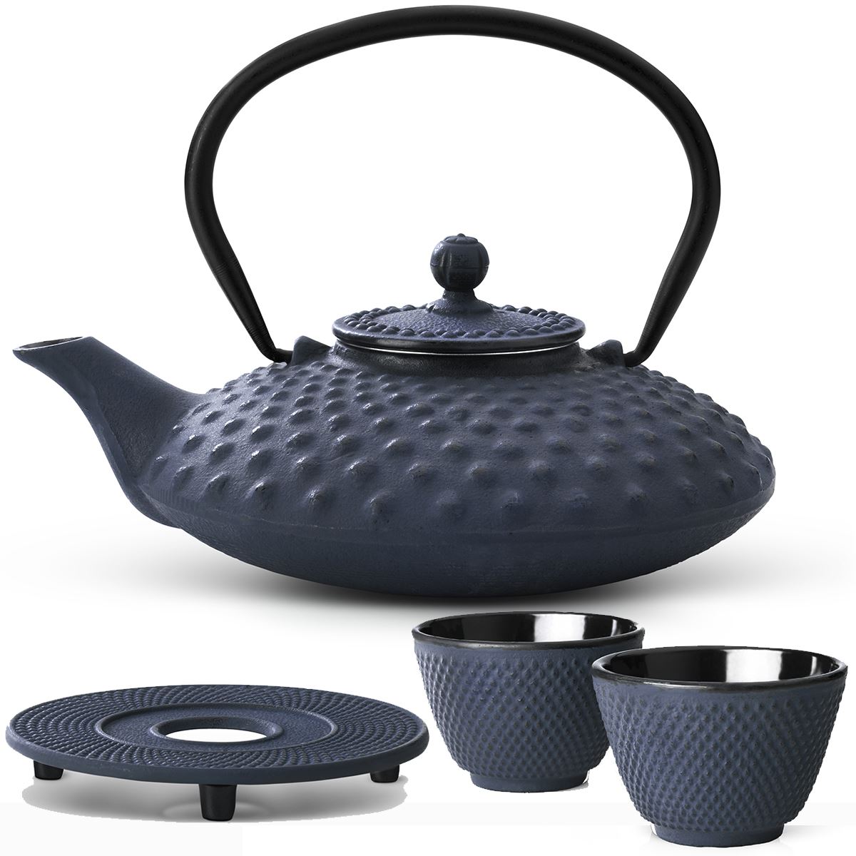 Teekanne MM-ComSale | Bredemeijer flache Set 2 Untersetzer mit Becher blaue und gusseiserne