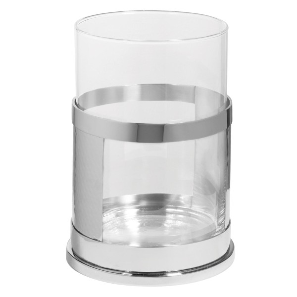 Fink rundes Windlicht 13 cm mit Glas Edelstahl gehämmerter Stumpenkerzenhalter - Art.-Nr. 146271