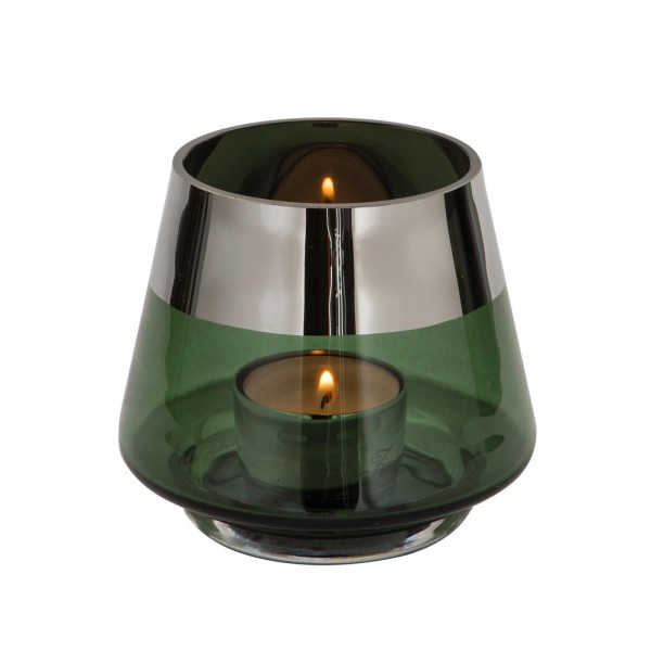 Fink grünes Teelichthalter Ø 11 cm aus Glas kleines Windlicht mit silbernem Rand - Art.-Nr. 115311