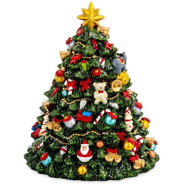 große farbige Spieluhr Ø 12 cm Weihnachtbaum aus Kunststein - Art.-Nr. 6353