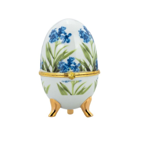 Porzellan Mini Dose Ø 6x10 cm Schneestolz Ei-Form mit Füßen klappbare Deko Schmuckdose