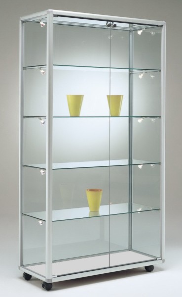 schmale moderne beleuchtete Glasvitrine Ausstellung abschließbar 80 x 40 cm - Art.-Nr. BV7942-mb-r-gr