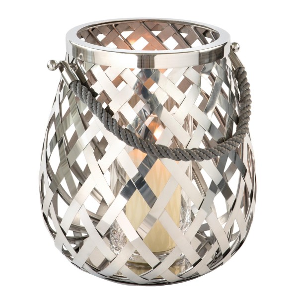 Fink großes Edelstahl Windlicht Ø 33 cm Stimmungs-Stumpenkerzenhalter mit Glas - Art.-Nr. 159212